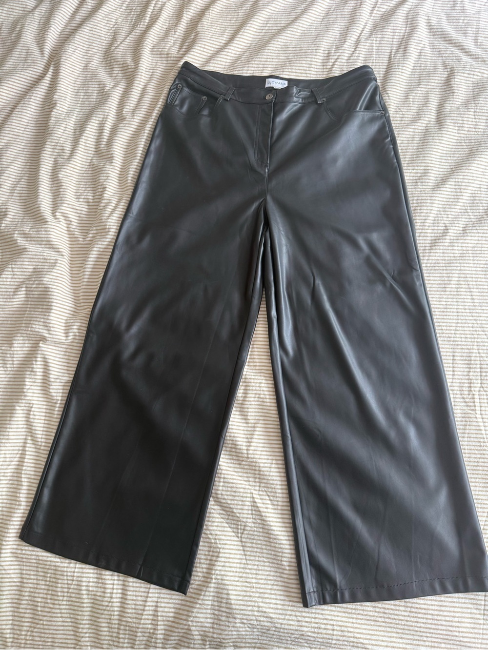 Lucy Paris Adler Black Faux Leather Pants with Button Front